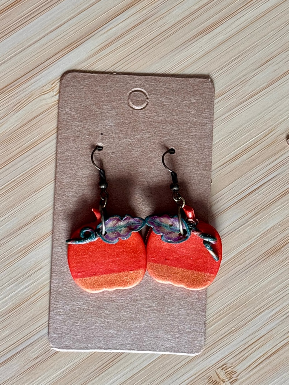 Handmade pumpkin Earrings with Colorful Leaf Detail